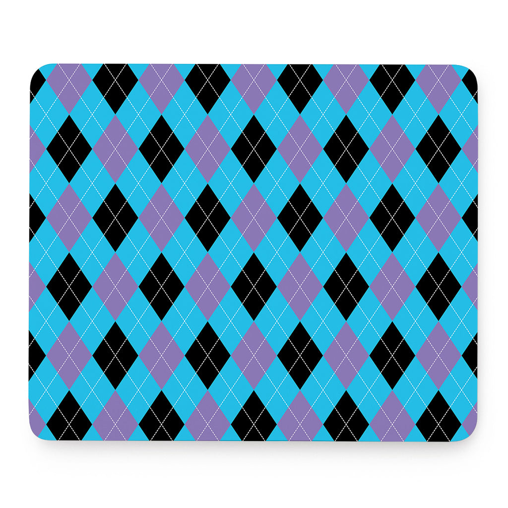 Blue Purple And Black Argyle Print Mouse Pad