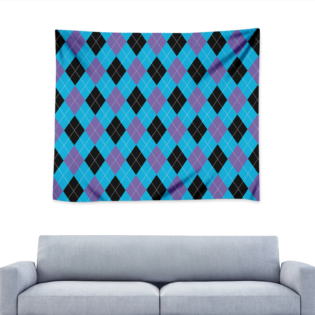 Blue Purple And Black Argyle Print Tapestry