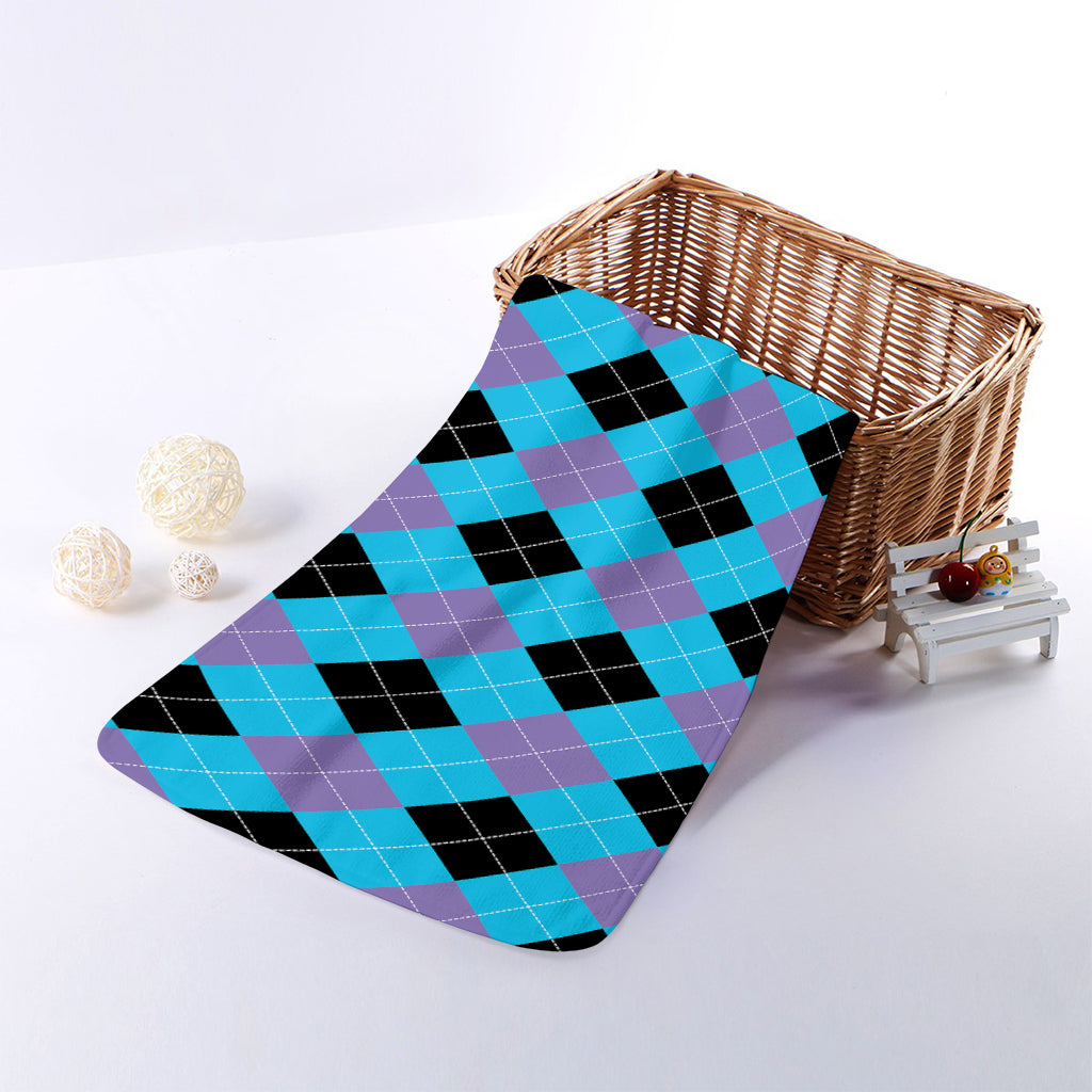 Blue Purple And Black Argyle Print Towel