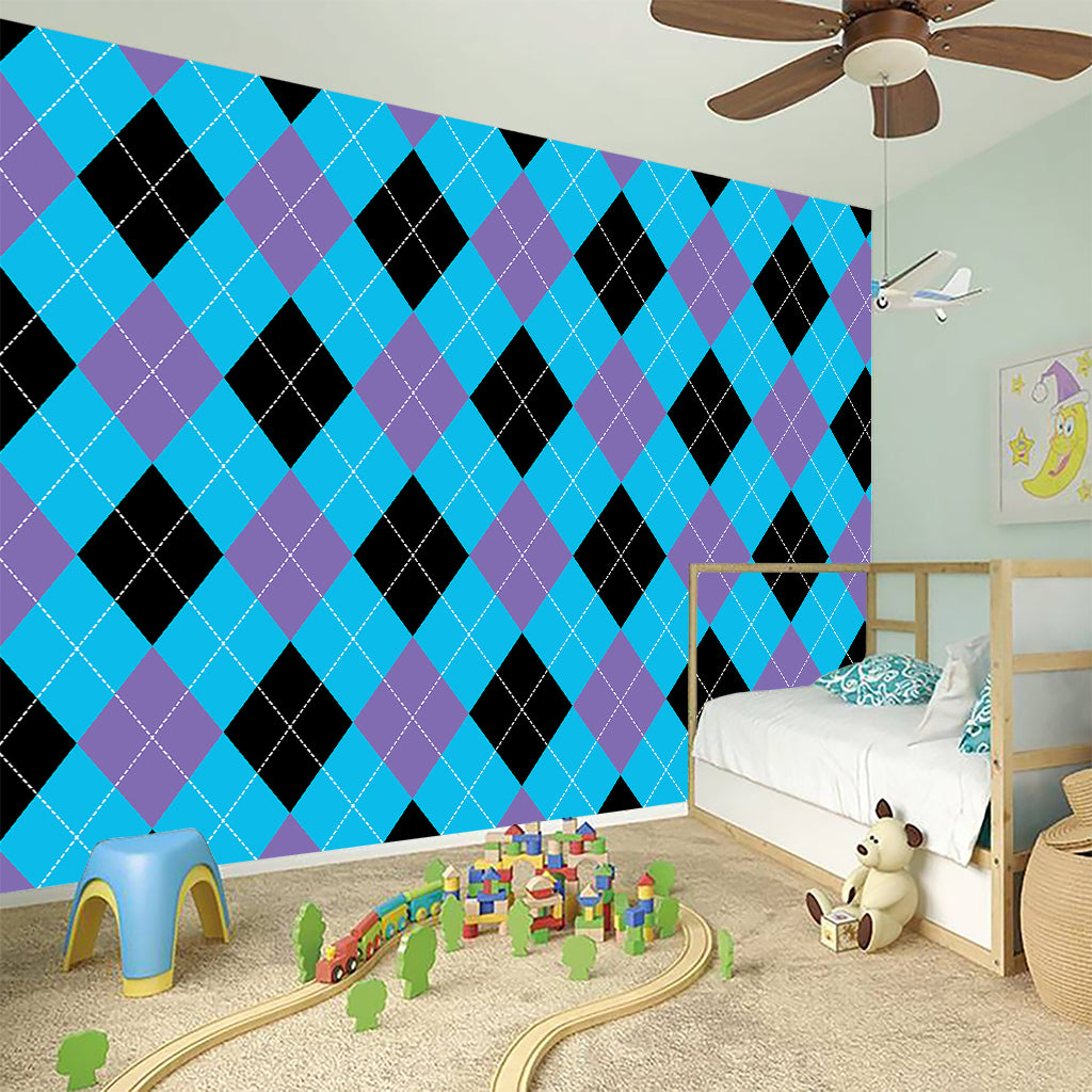 Blue Purple And Black Argyle Print Wall Sticker