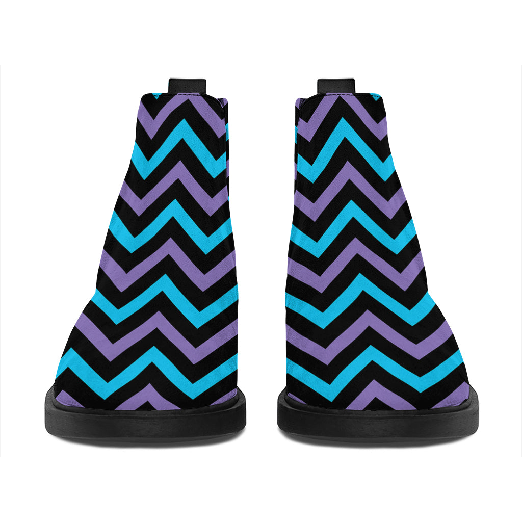 Blue Purple And Black Chevron Print Flat Ankle Boots