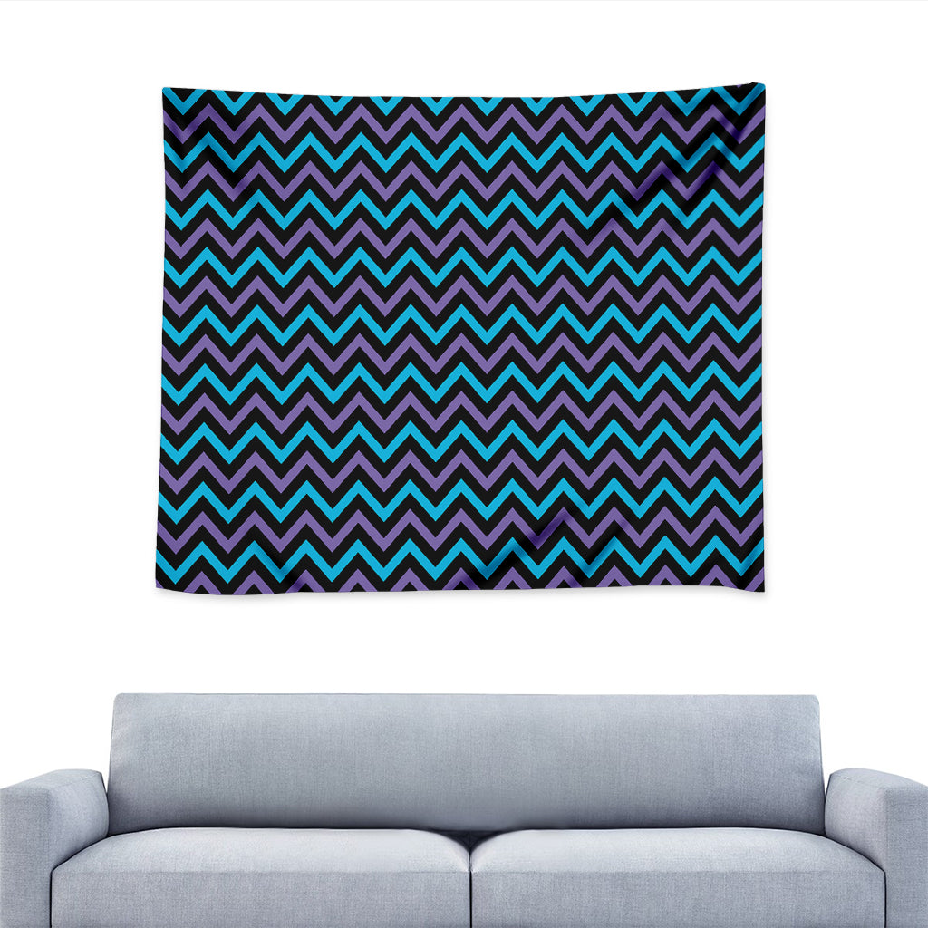 Blue Purple And Black Chevron Print Tapestry