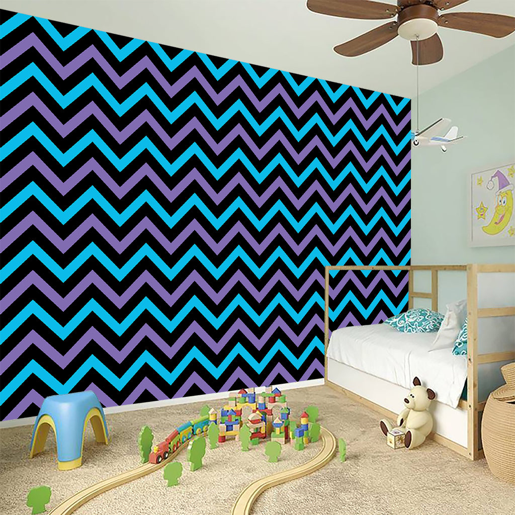 Blue Purple And Black Chevron Print Wall Sticker