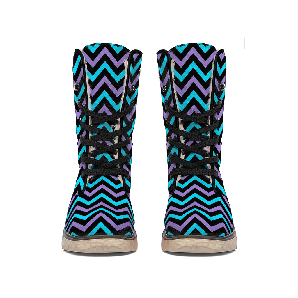 Blue Purple And Black Chevron Print Winter Boots