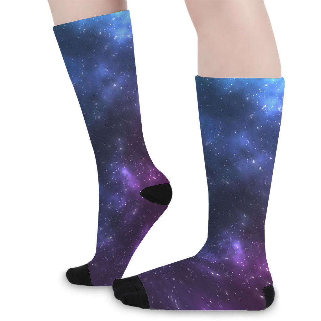 Blue Purple Cosmic Galaxy Space Print Long Socks