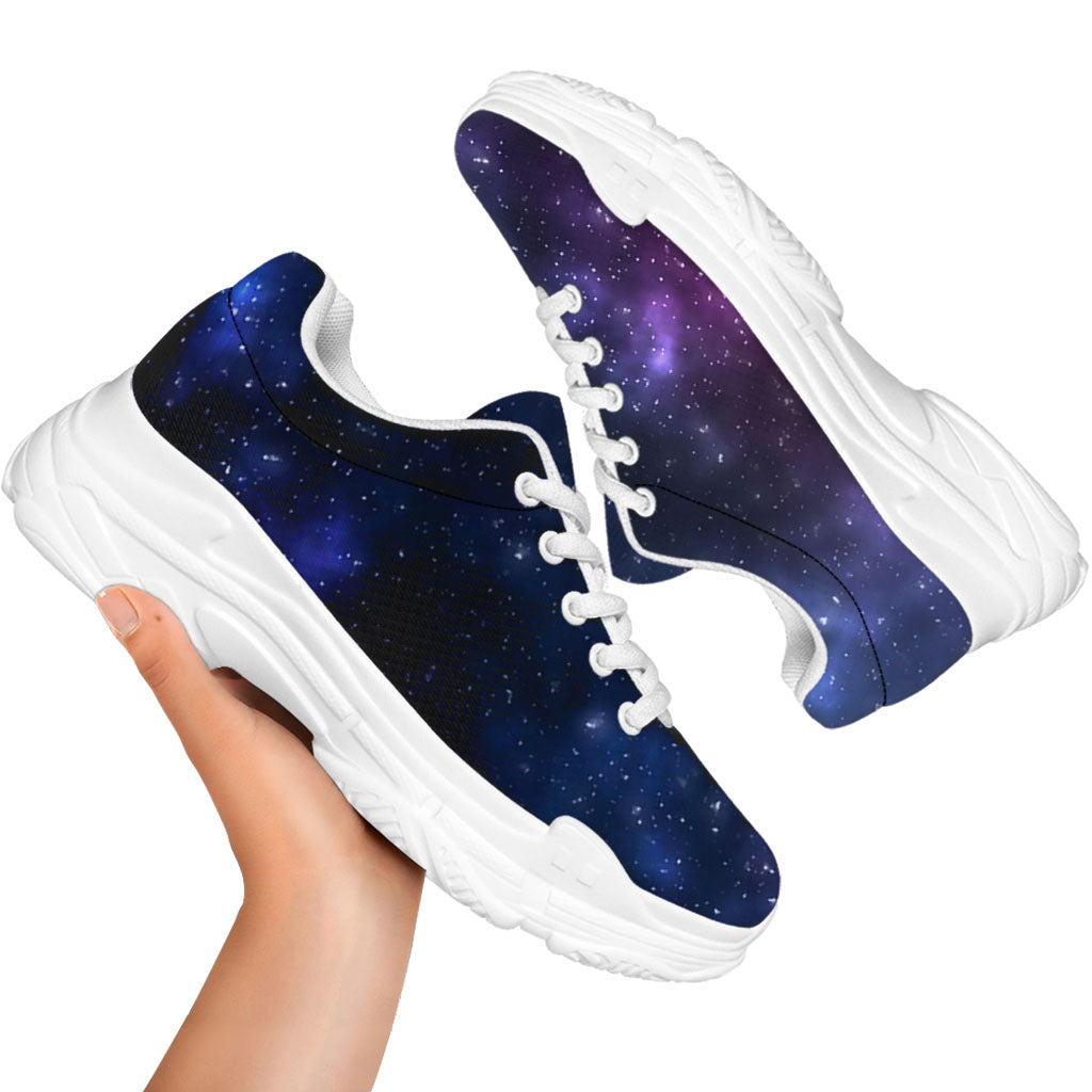 Blue Purple Cosmic Galaxy Space Print White Chunky Shoes