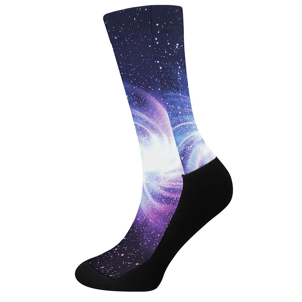 Blue Purple Spiral Galaxy Space Print Crew Socks
