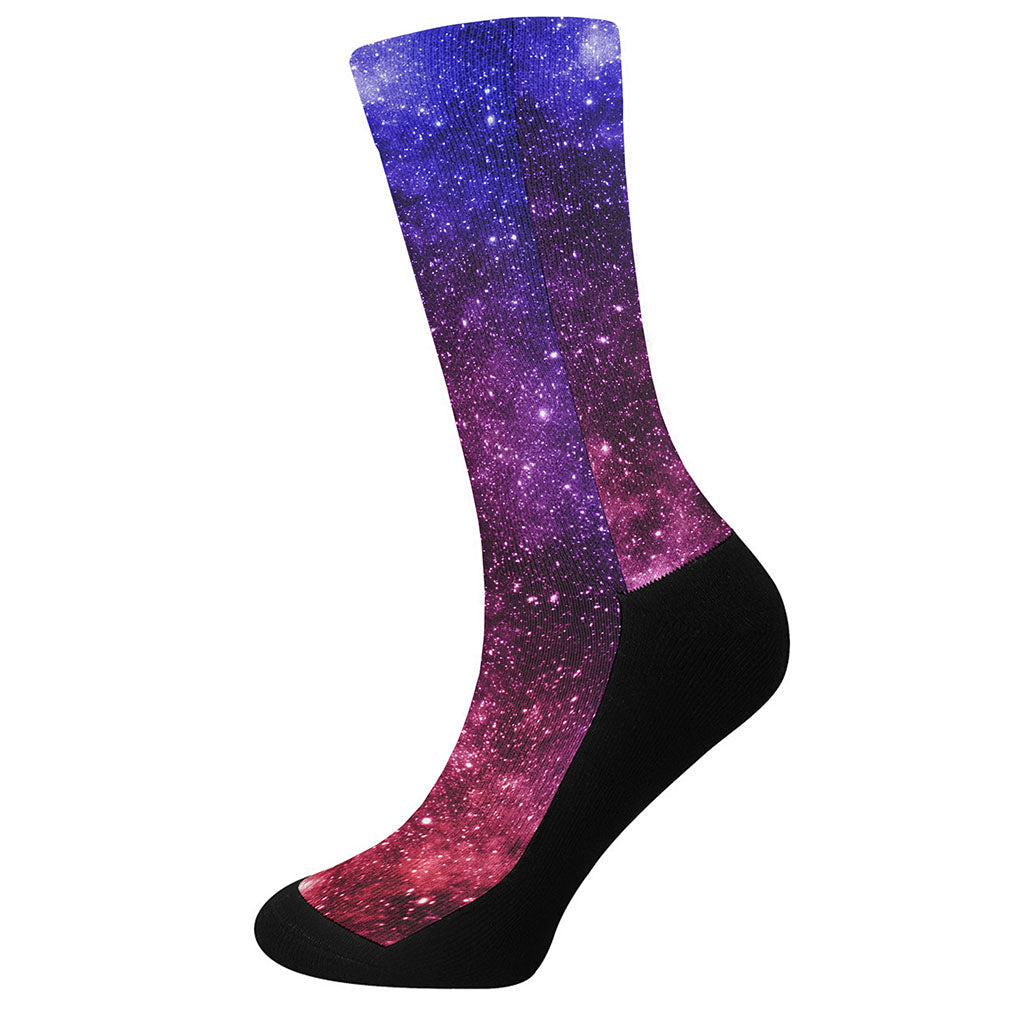 Blue Purple Stardust Galaxy Space Print Crew Socks