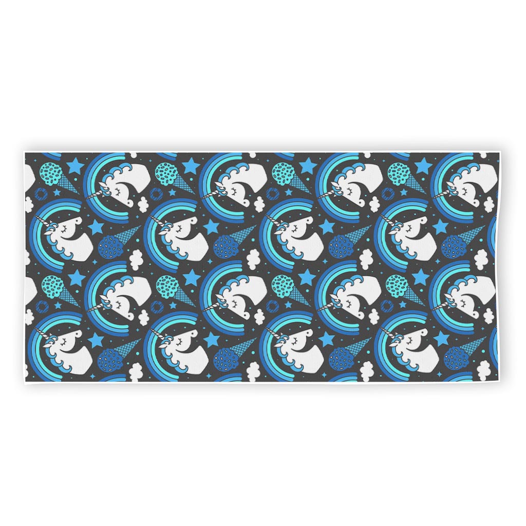 Blue Rainbow Unicorn Pattern Print Beach Towel