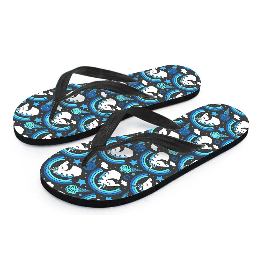 Blue Rainbow Unicorn Pattern Print Flip Flops