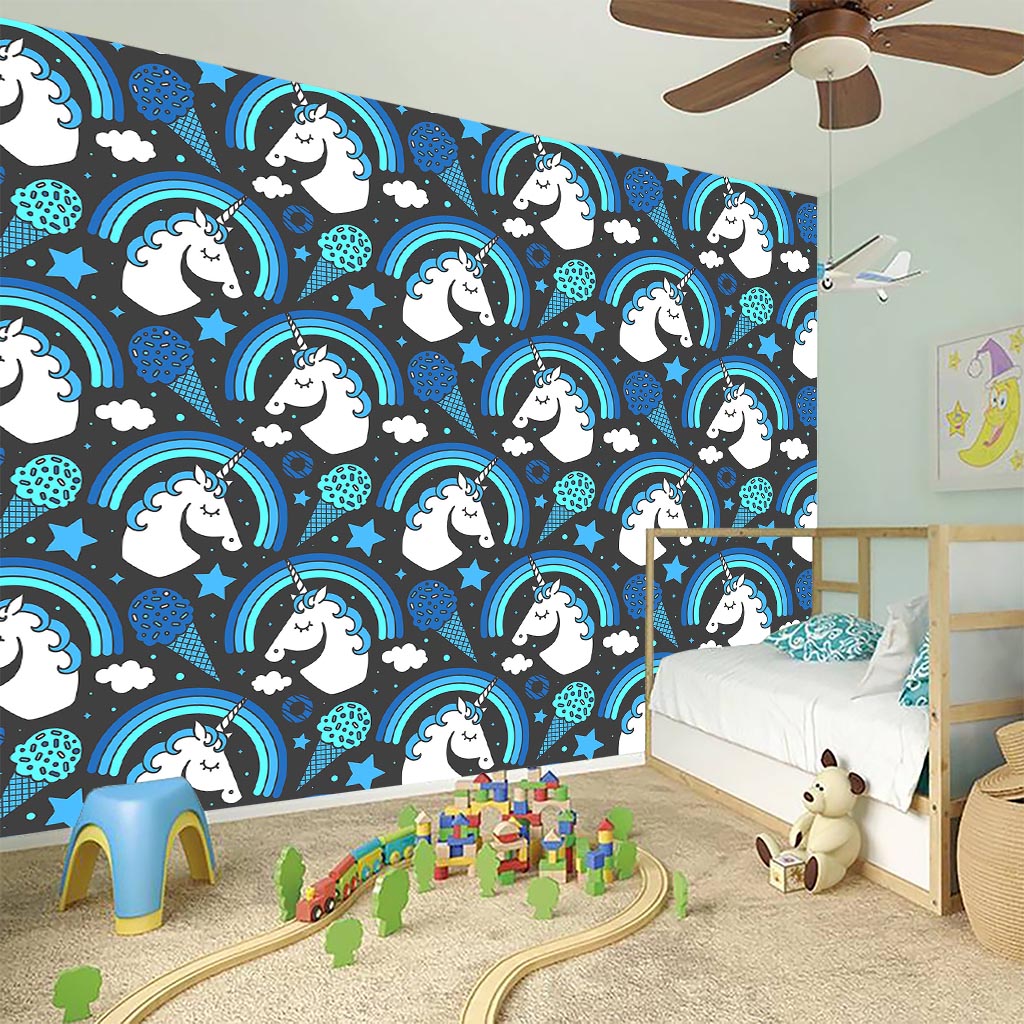 Blue Rainbow Unicorn Pattern Print Wall Sticker