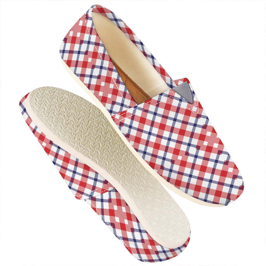 Blue Red And White American Plaid Print Casual Shoes