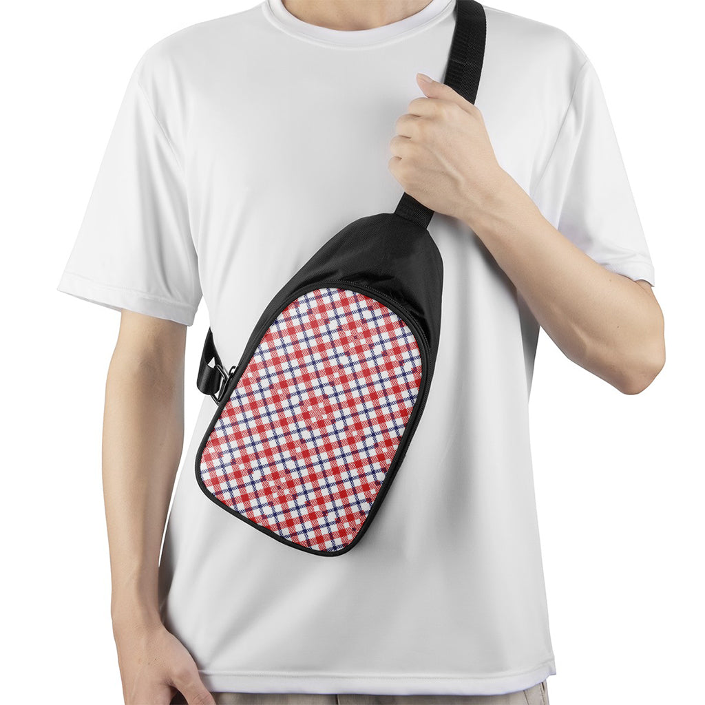 Blue Red And White American Plaid Print Chest Bag