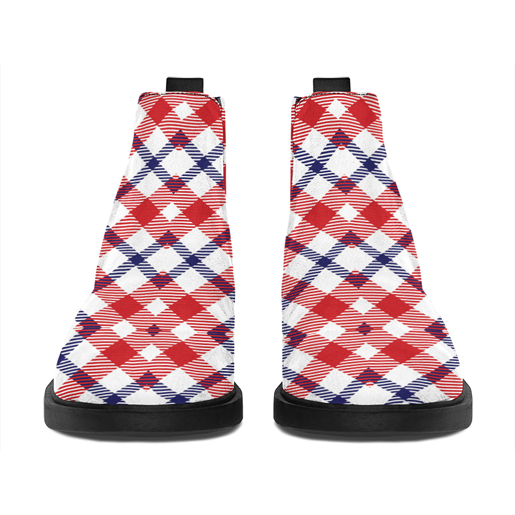 Blue Red And White American Plaid Print Flat Ankle Boots