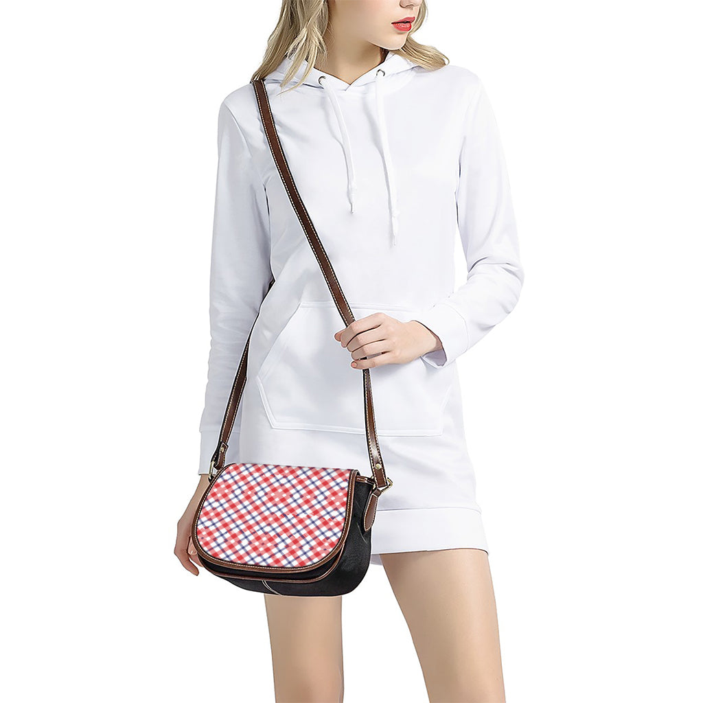 Blue Red And White American Plaid Print Saddle Bag