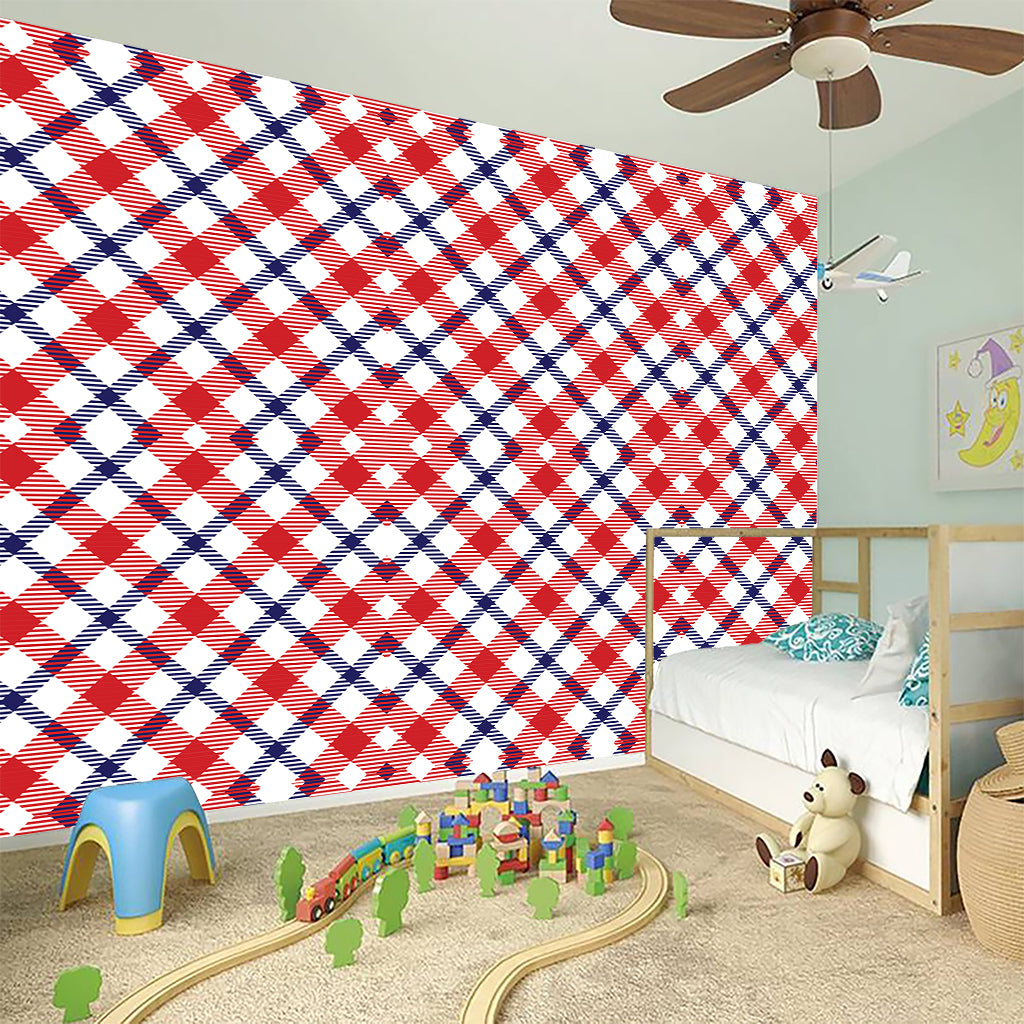 Blue Red And White American Plaid Print Wall Sticker