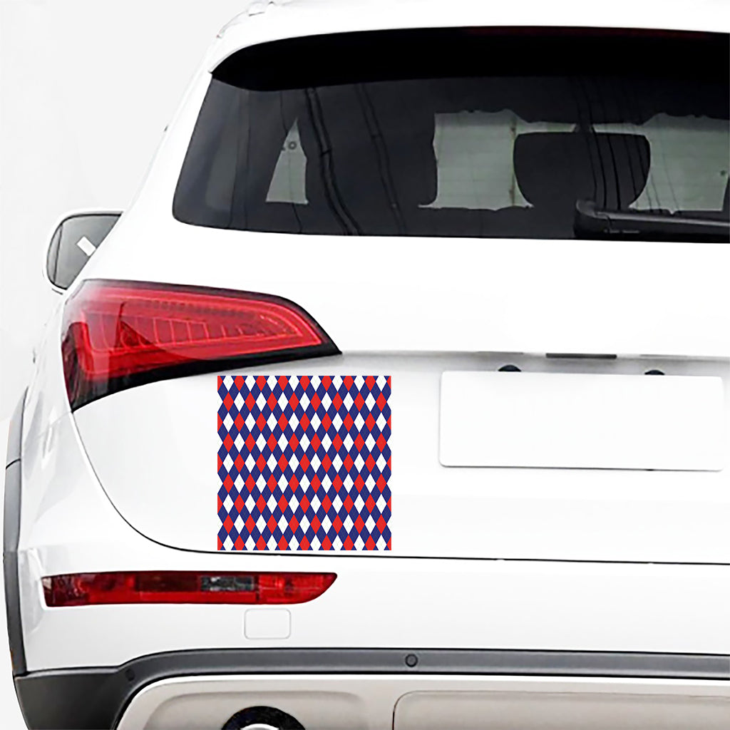 Blue Red And White Argyle Pattern Print Car Sticker