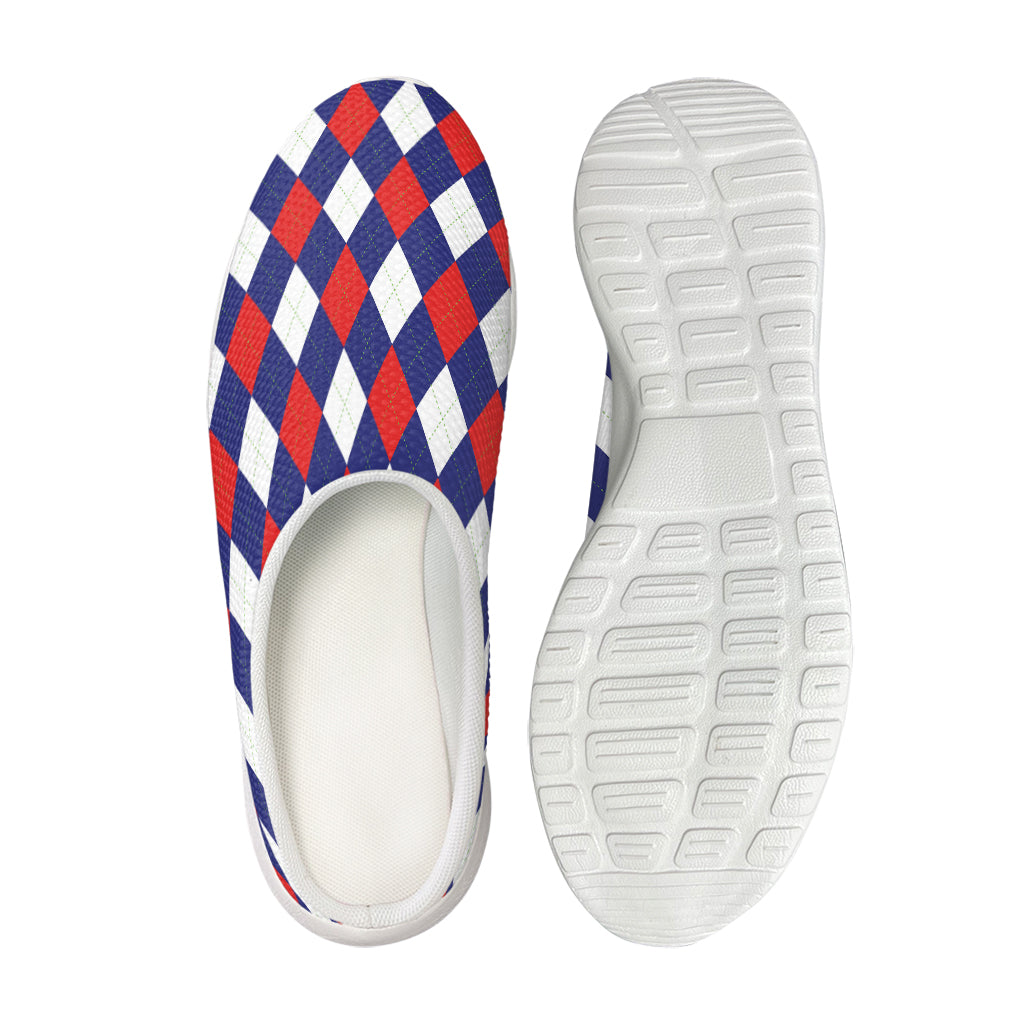 Blue Red And White Argyle Pattern Print Mesh Casual Shoes