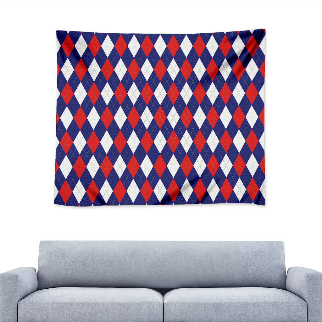 Blue Red And White Argyle Pattern Print Tapestry