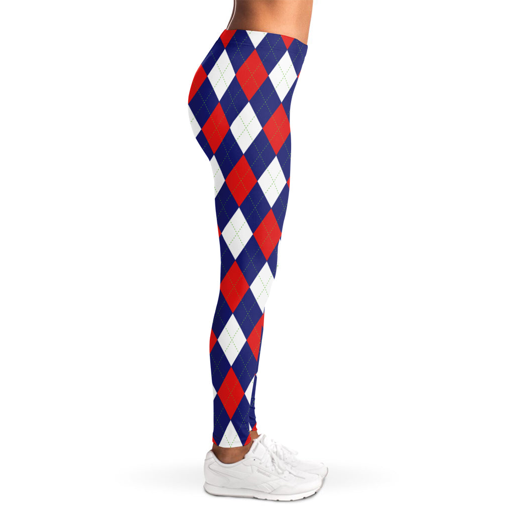 Blue Red And White Argyle Pattern Print Women's Leggings