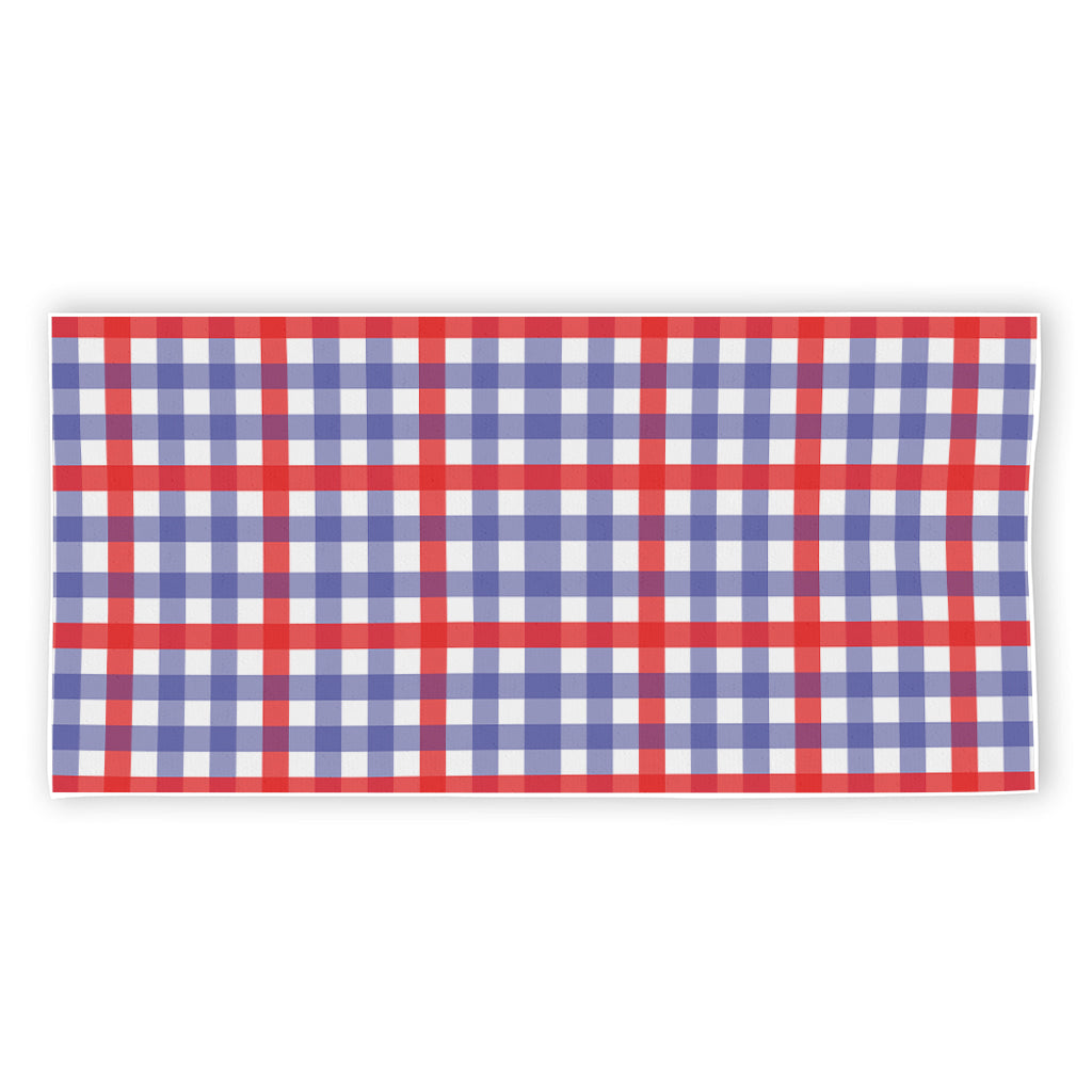 Blue Red And White Check Pattern Print Beach Towel