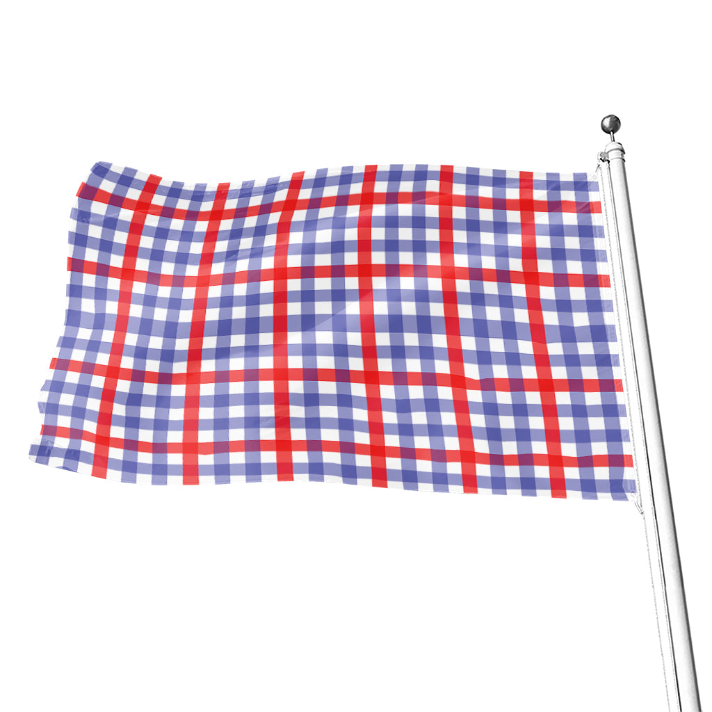 Blue Red And White Check Pattern Print Flag