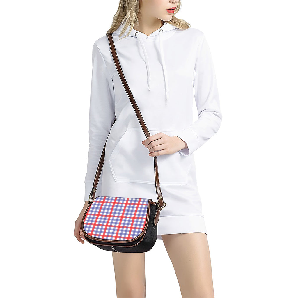 Blue Red And White Check Pattern Print Saddle Bag