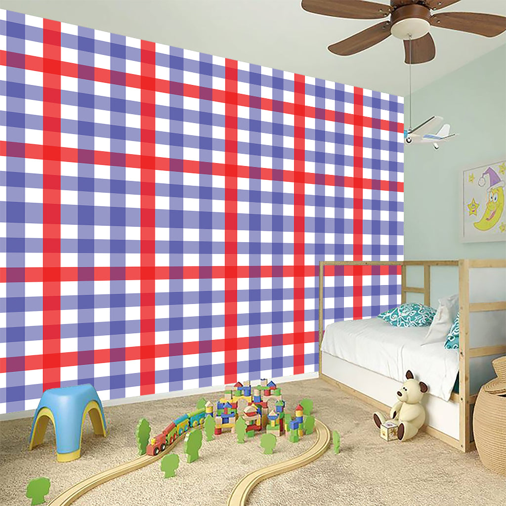 Blue Red And White Check Pattern Print Wall Sticker