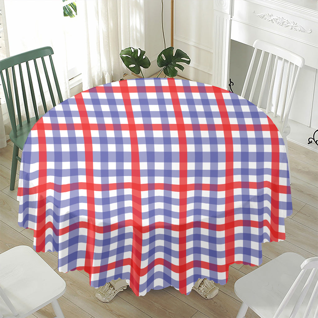 Blue Red And White Check Pattern Print Waterproof Round Tablecloth