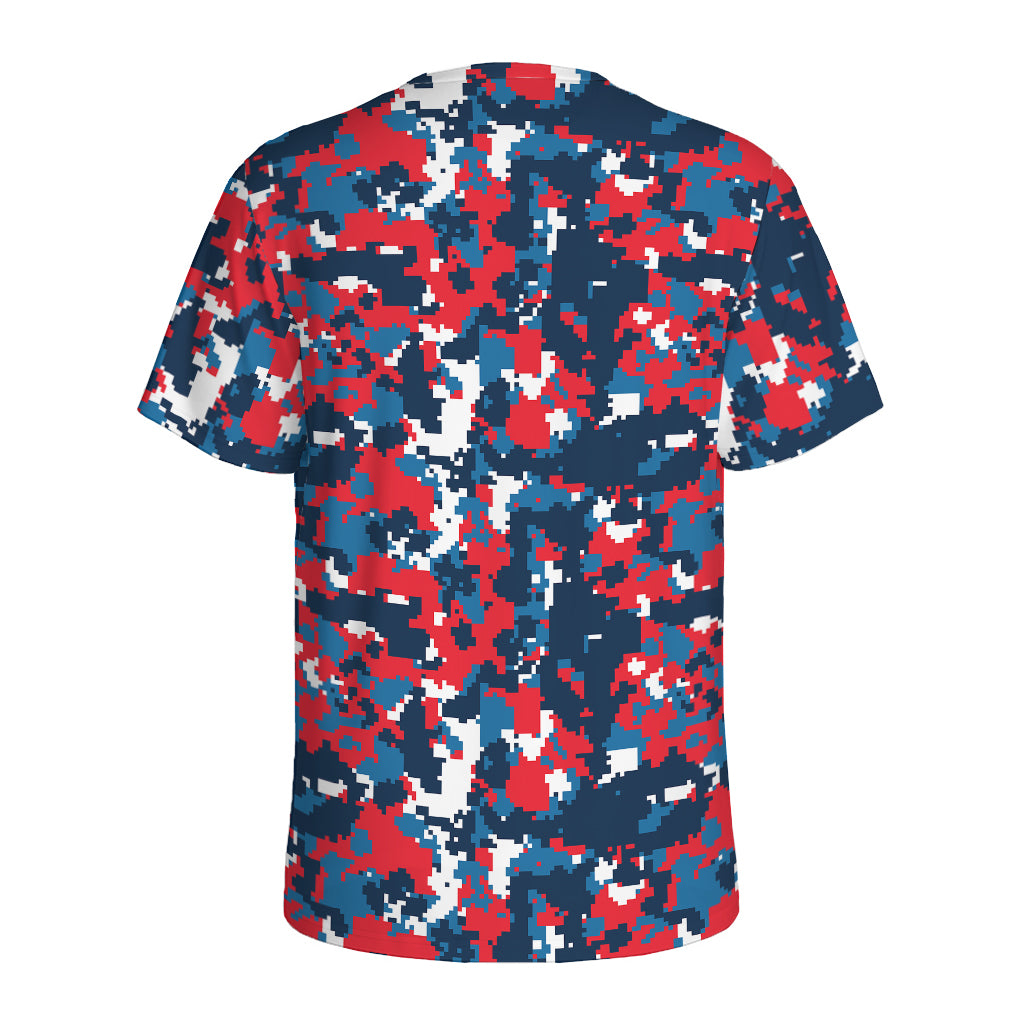 Blue Red And White Digital Camo Print Men's Sports T-Shirt