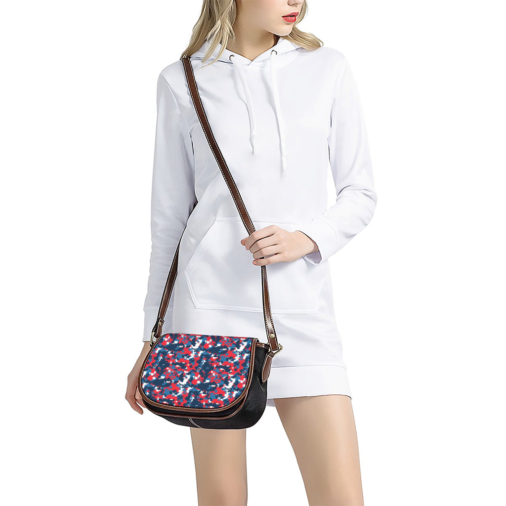 Blue Red And White Digital Camo Print Saddle Bag