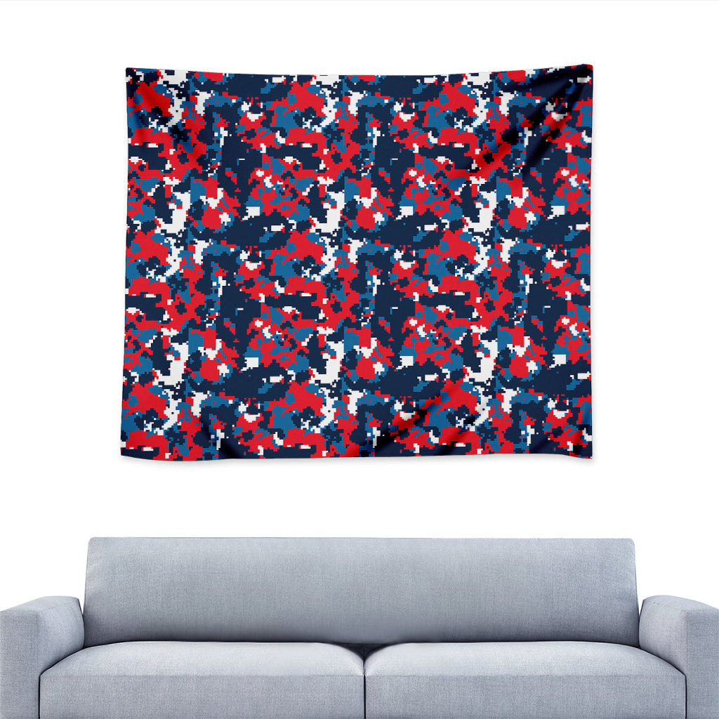 Blue Red And White Digital Camo Print Tapestry