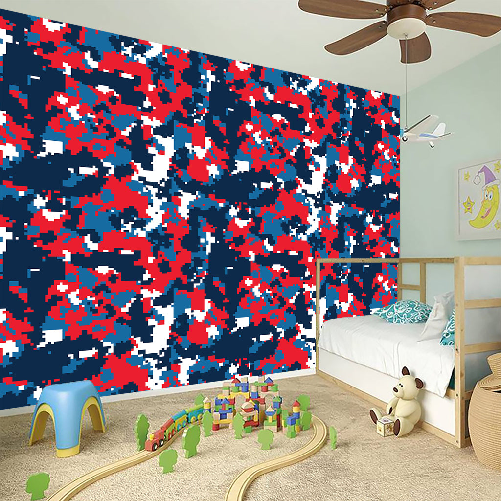 Blue Red And White Digital Camo Print Wall Sticker