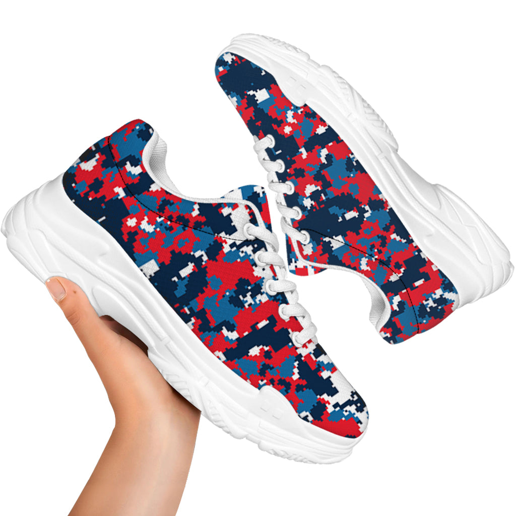 Blue Red And White Digital Camo Print White Chunky Shoes