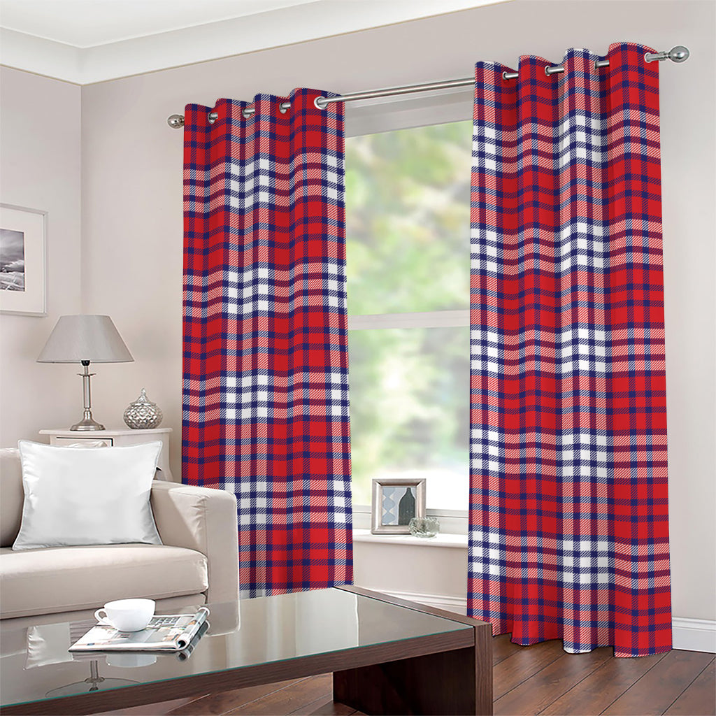 Blue Red And White USA Plaid Print Grommet Curtains