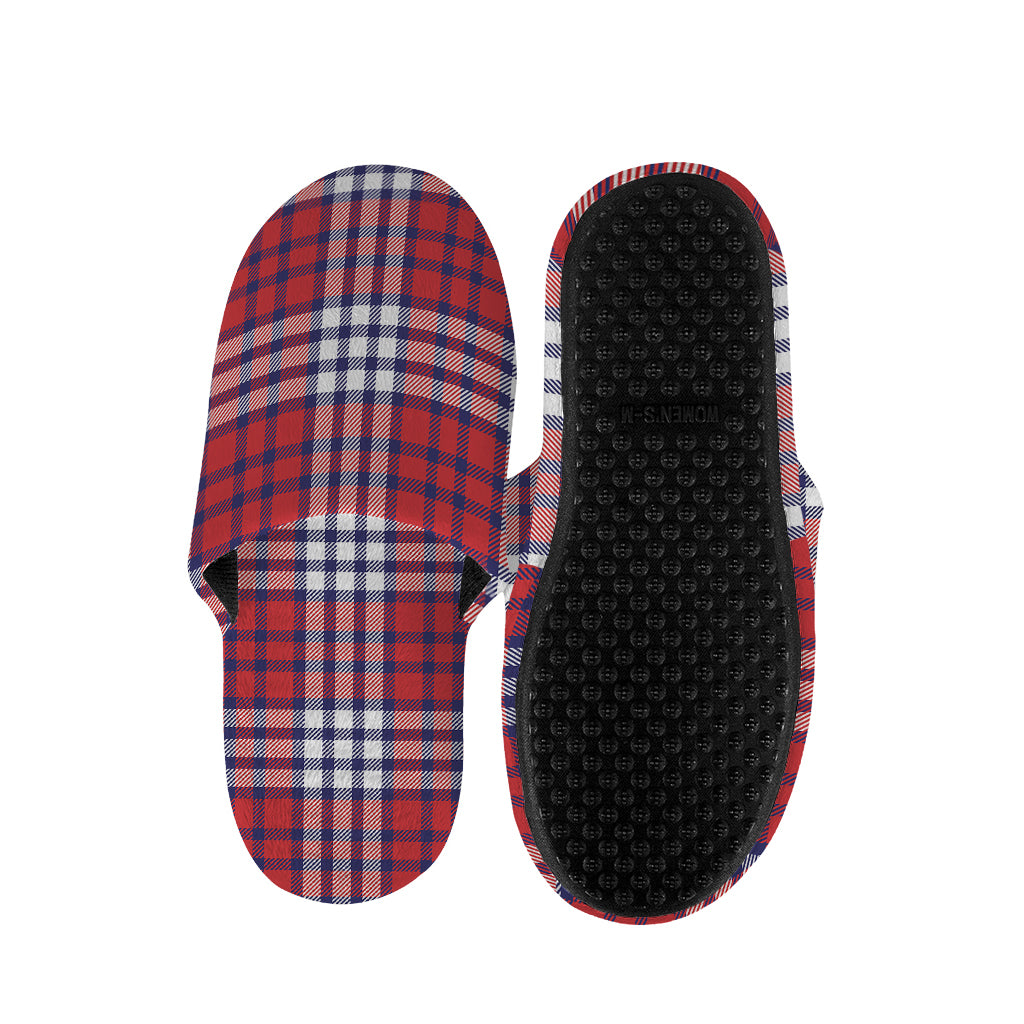 Blue Red And White USA Plaid Print Slippers