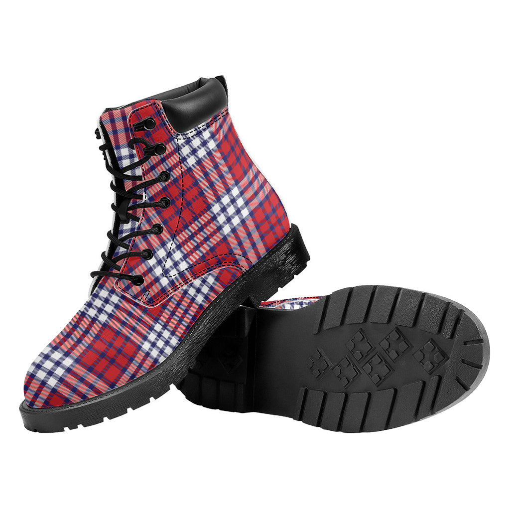 Blue Red And White USA Plaid Print Work Boots