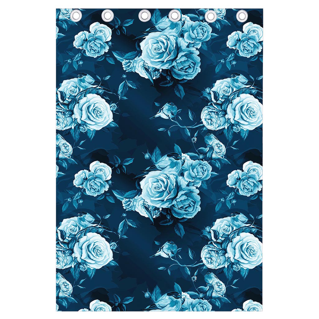 Blue Rose Floral Flower Pattern Print Curtain