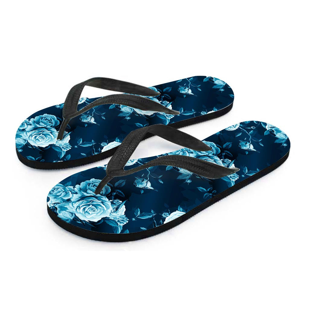 Blue Rose Floral Flower Pattern Print Flip Flops