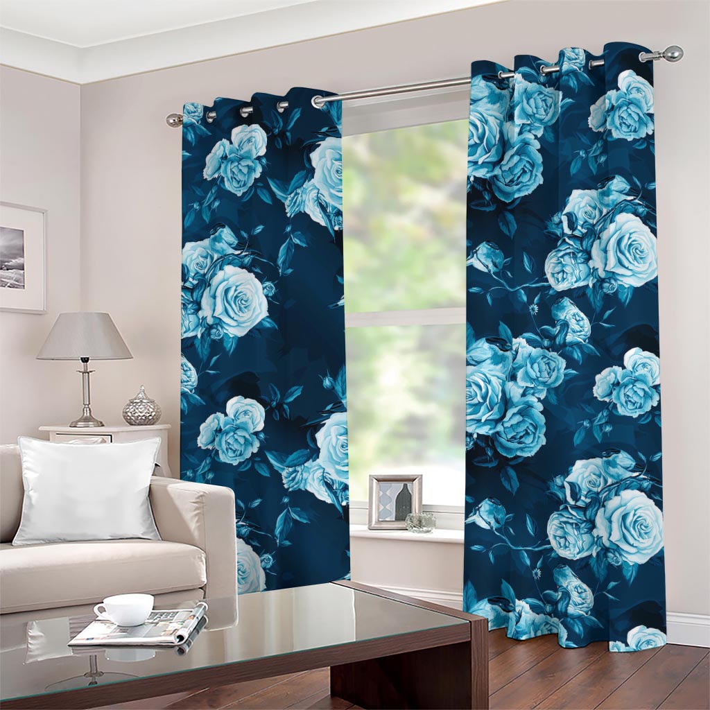 Blue Rose Floral Flower Pattern Print Grommet Curtains