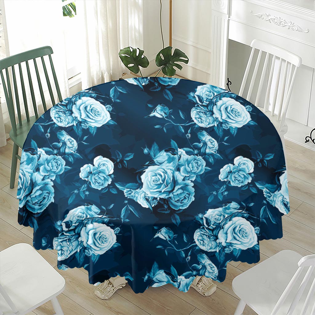 Blue Rose Floral Flower Pattern Print Waterproof Round Tablecloth