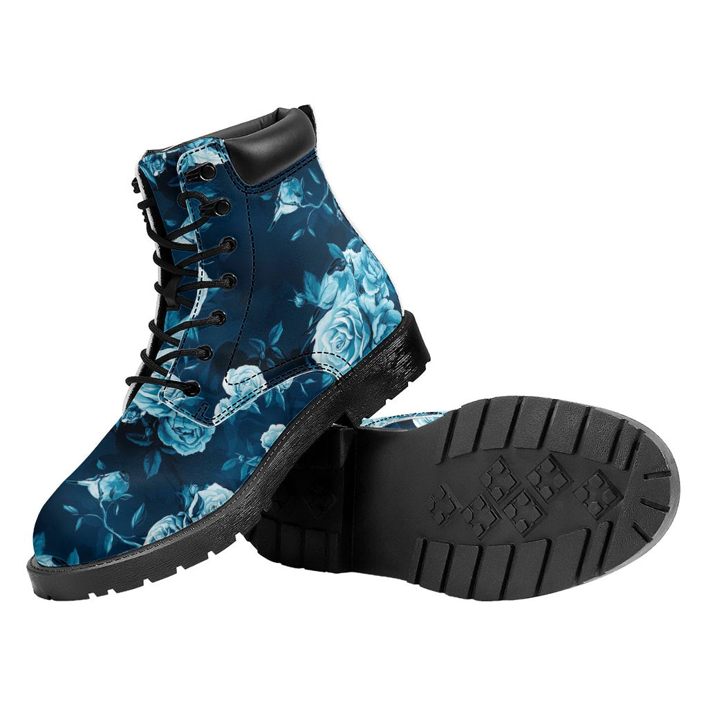 Blue Rose Floral Flower Pattern Print Work Boots