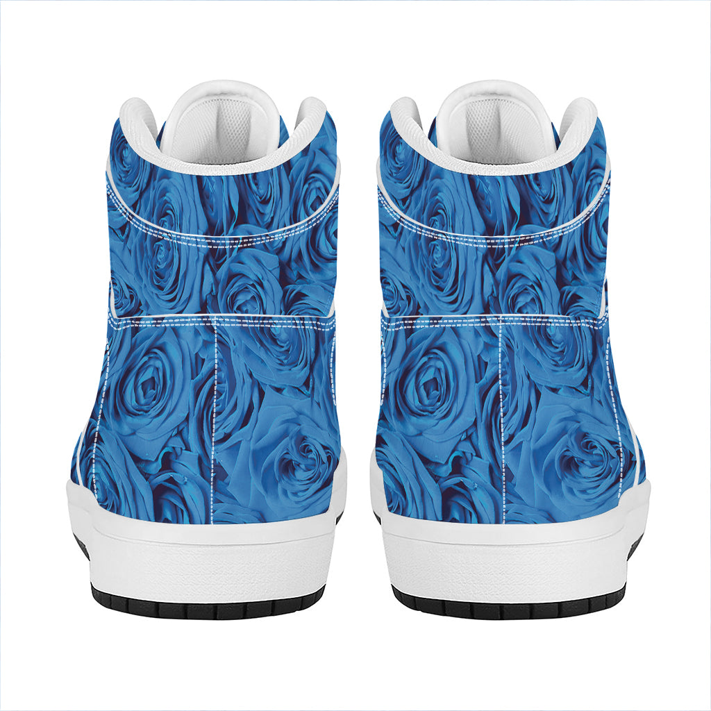 Blue Rose Print High Top Leather Sneakers