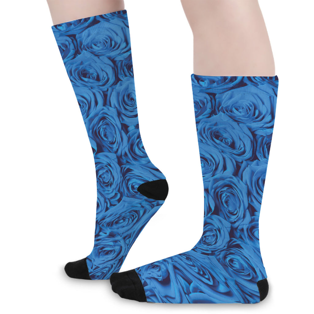 Blue Rose Print Long Socks