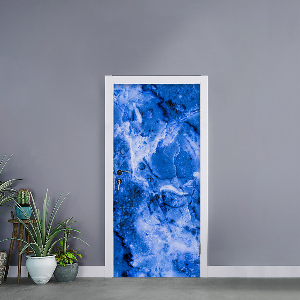 Blue Sapphire Marble Print Door Sticker