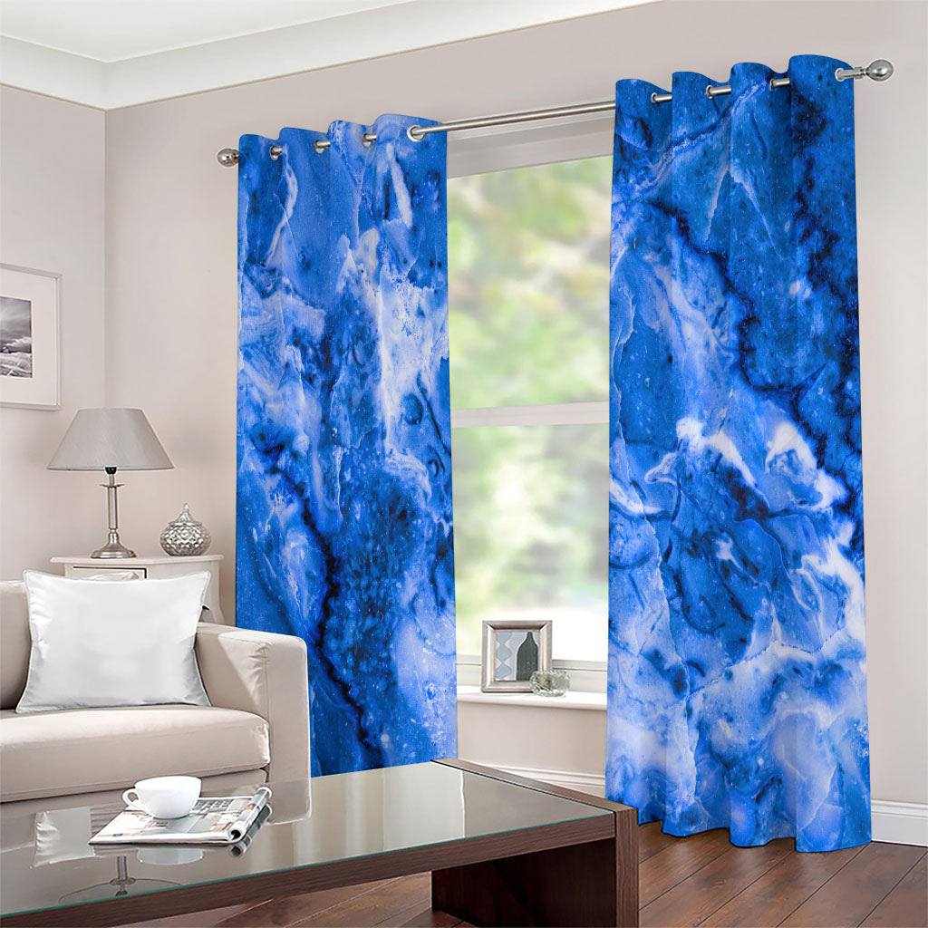 Blue Sapphire Marble Print Extra Wide Grommet Curtains