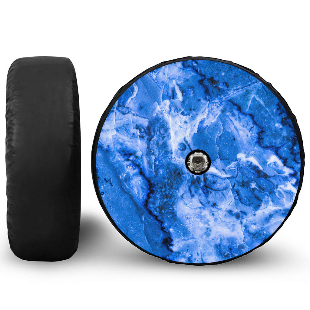 Blue Sapphire Marble Print Tire Cover With Camera Hole