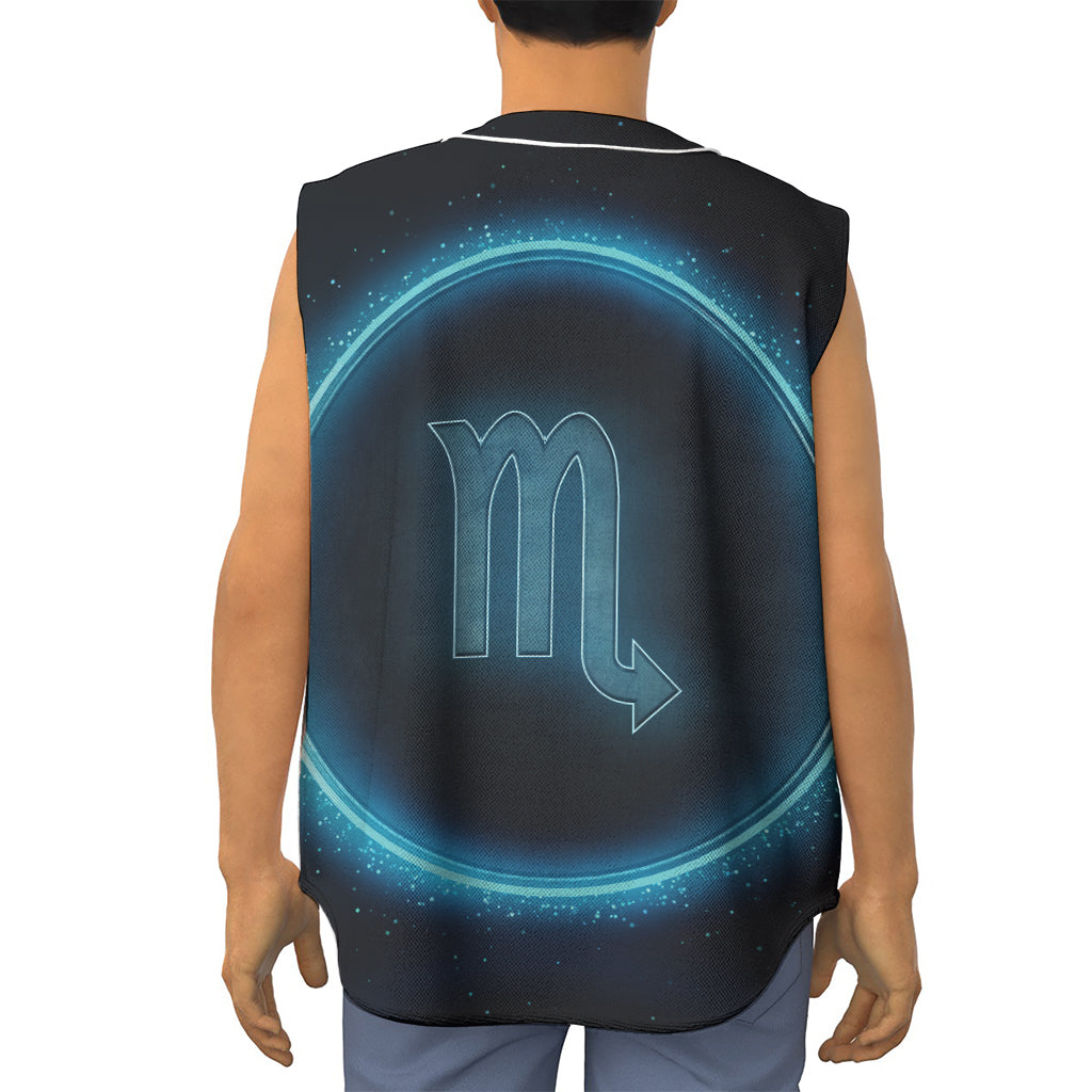 Blue Scorpio Zodiac Sign Print Sleeveless Baseball Jersey