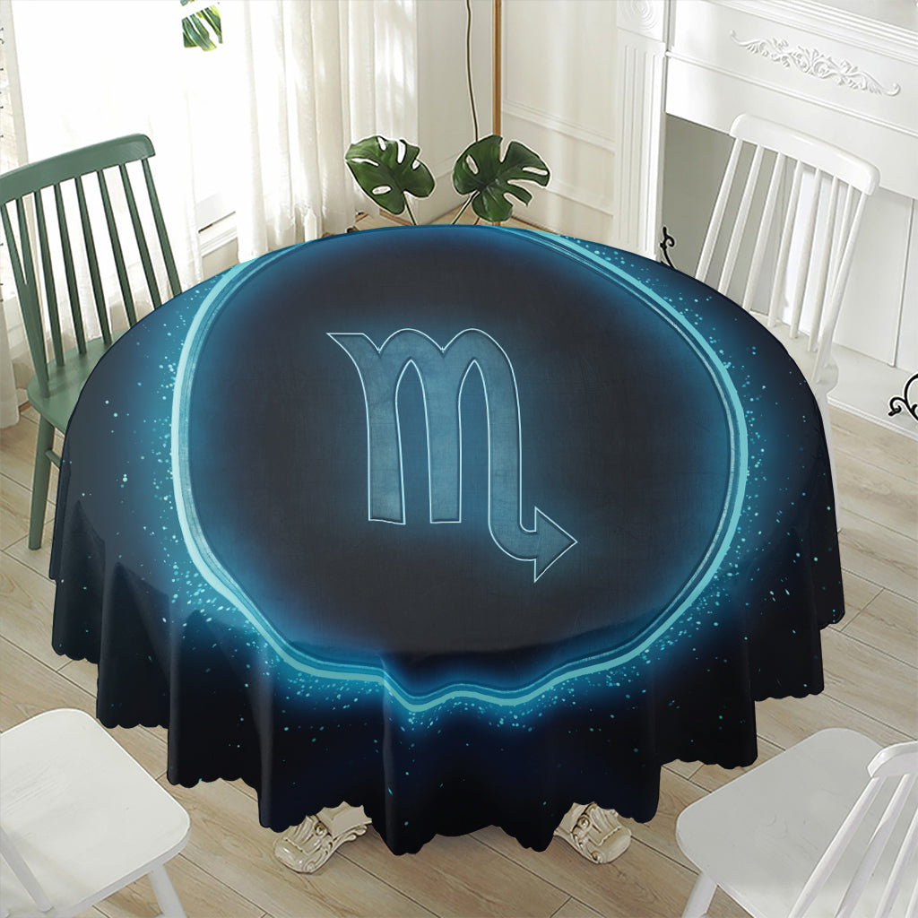 Blue Scorpio Zodiac Sign Print Waterproof Round Tablecloth