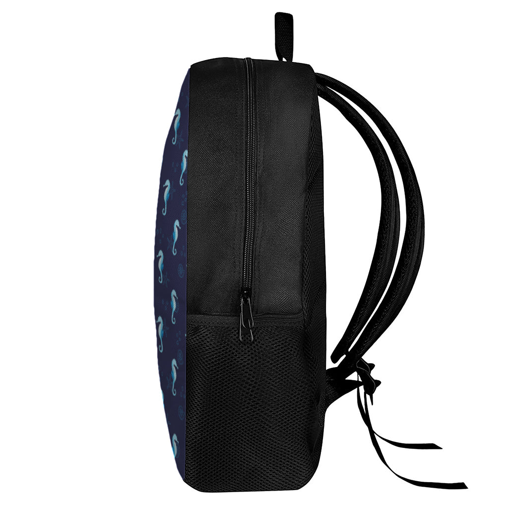 Blue Seahorse Pattern Print 17 Inch Backpack